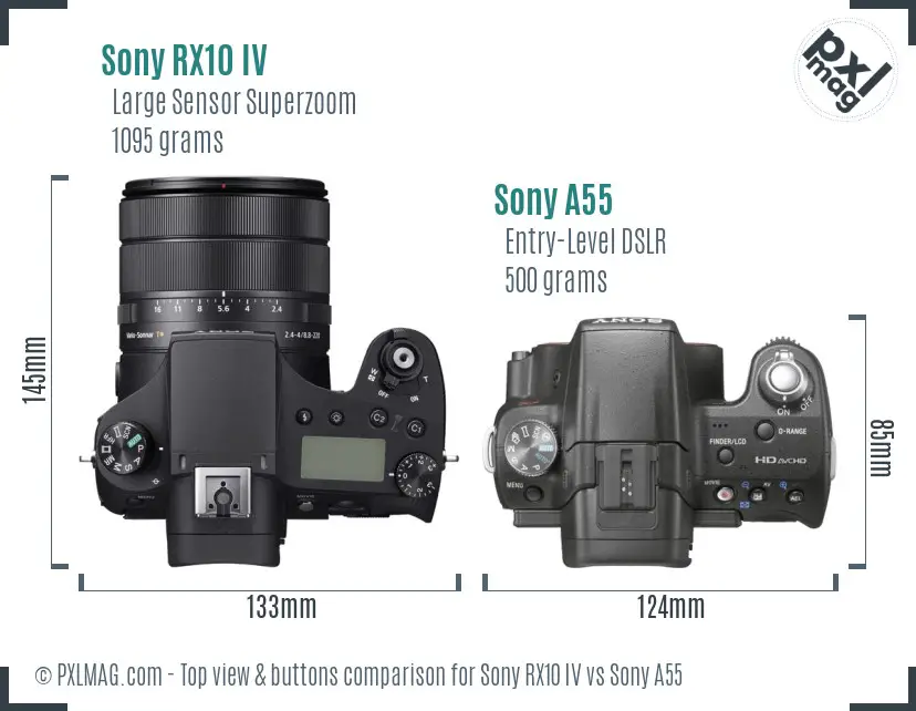 Sony RX10 IV vs Sony A55 top view buttons comparison