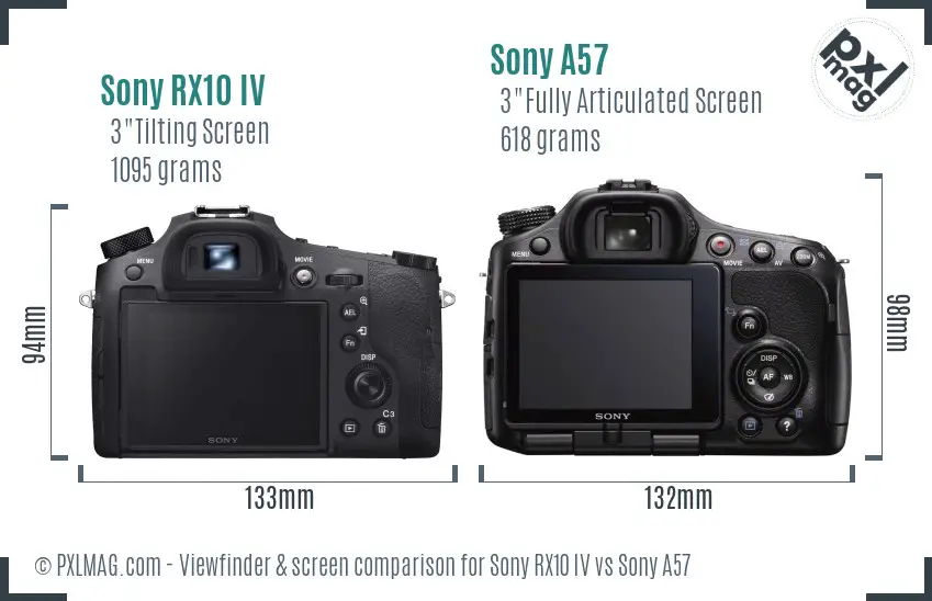 Sony RX10 IV vs Sony A57 Screen and Viewfinder comparison