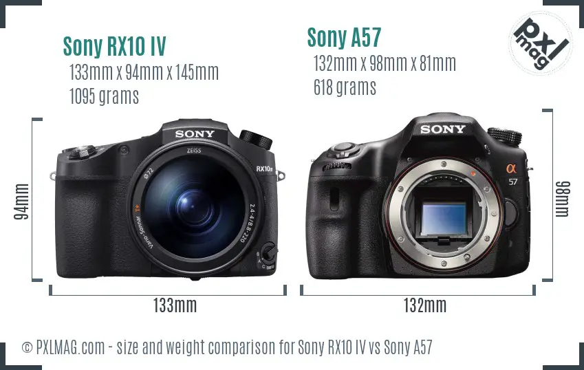 Sony RX10 IV vs Sony A57 size comparison