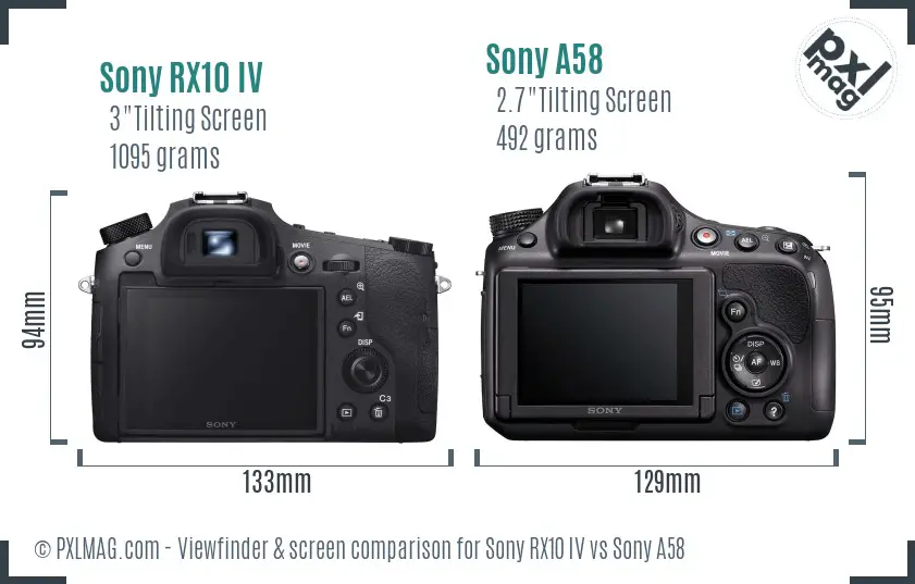 Sony RX10 IV vs Sony A58 Screen and Viewfinder comparison