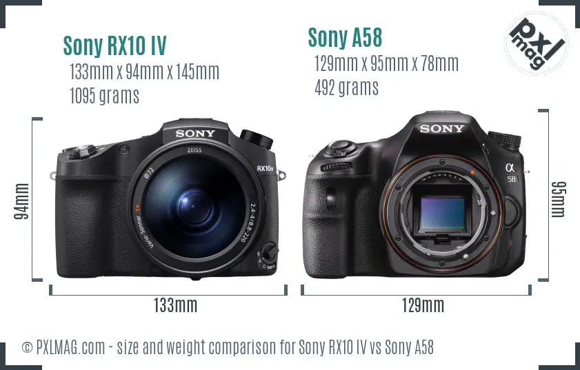 Sony RX10 IV vs Sony A58 size comparison