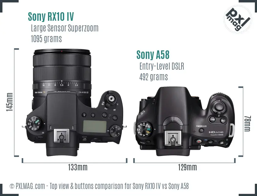 Sony RX10 IV vs Sony A58 top view buttons comparison
