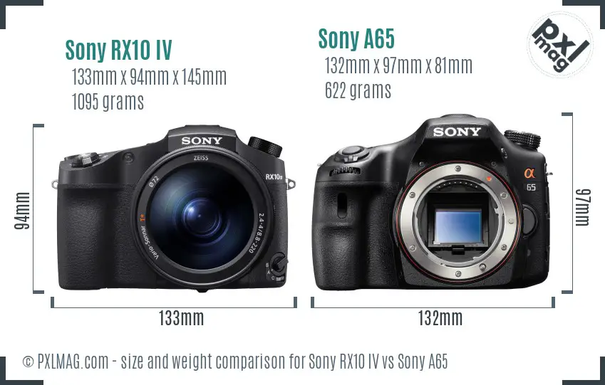 Sony RX10 IV vs Sony A65 size comparison