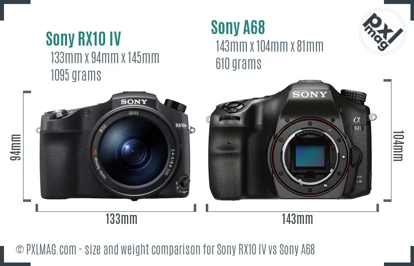 Sony RX10 IV vs Sony A68 size comparison