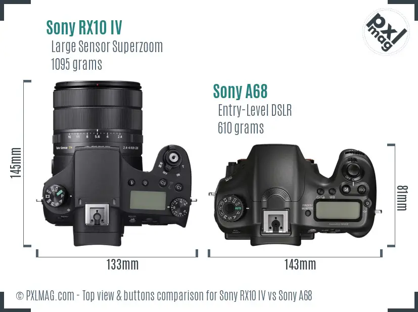 Sony RX10 IV vs Sony A68 top view buttons comparison