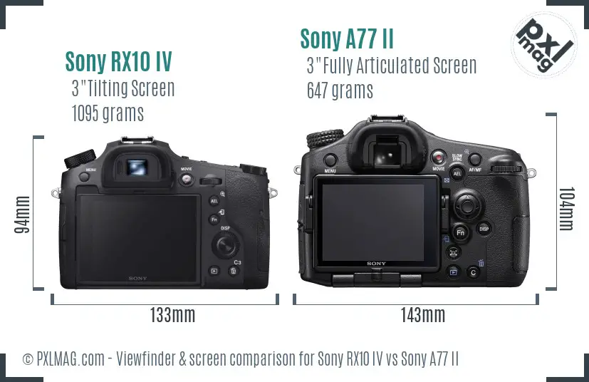 Sony RX10 IV vs Sony A77 II Screen and Viewfinder comparison