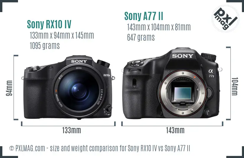 Sony RX10 IV vs Sony A77 II size comparison
