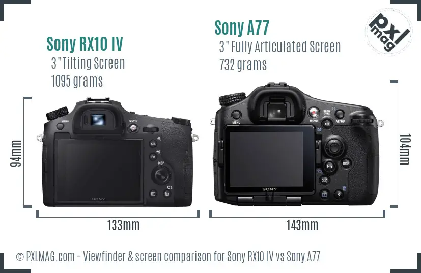 Sony RX10 IV vs Sony A77 Screen and Viewfinder comparison