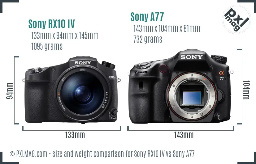 Sony RX10 IV vs Sony A77 size comparison