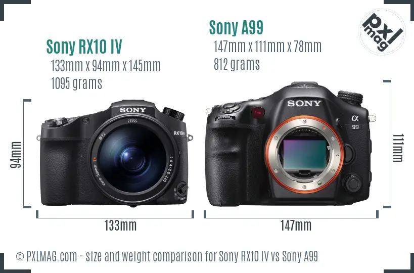 Sony RX10 IV vs Sony A99 size comparison