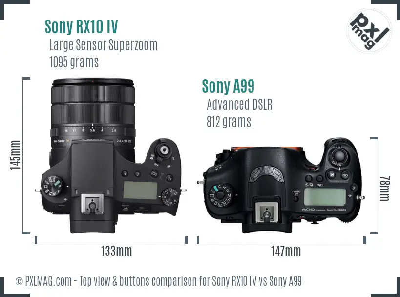 Sony RX10 IV vs Sony A99 top view buttons comparison