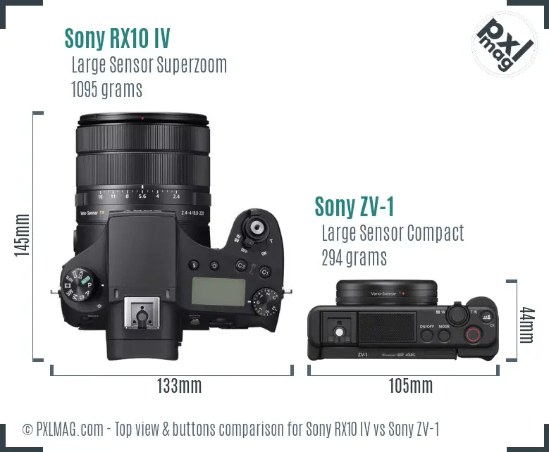 Sony RX10 IV vs Sony ZV-1 top view buttons comparison