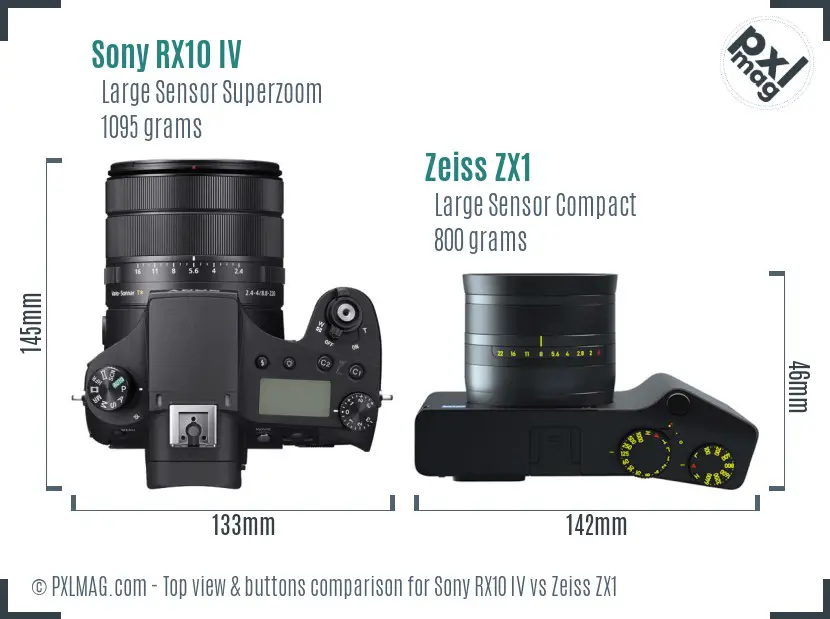 Sony RX10 IV vs Zeiss ZX1 top view buttons comparison