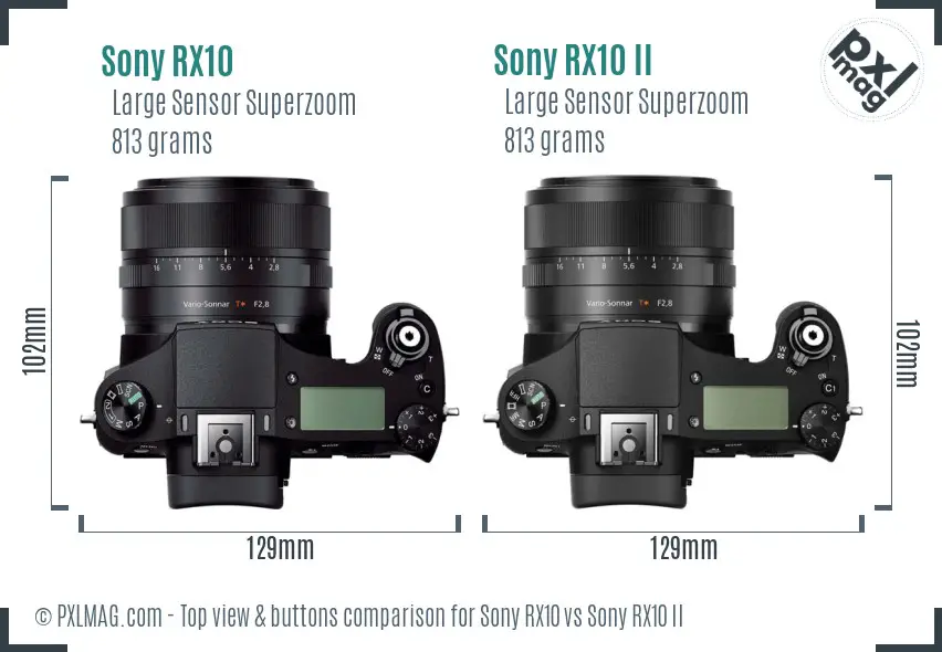 Sony RX10 vs Sony RX10 II top view buttons comparison
