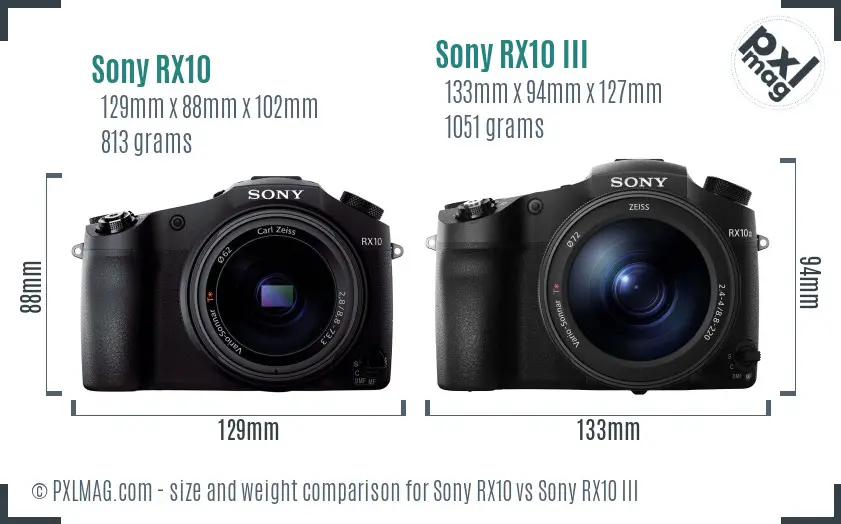 Sony RX10 vs Sony RX10 III size comparison