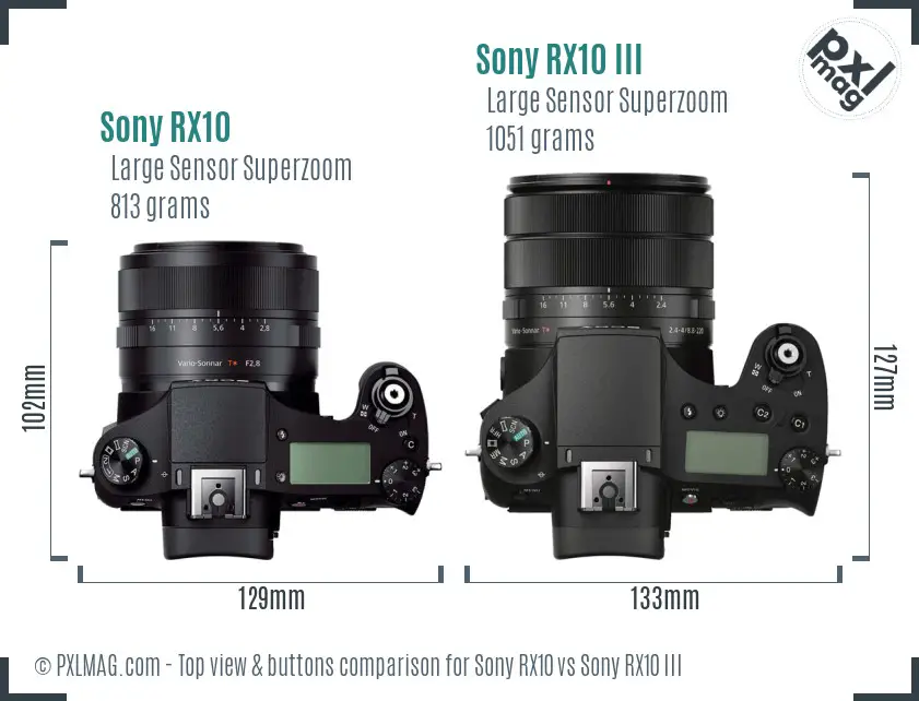 Sony RX10 vs Sony RX10 III top view buttons comparison