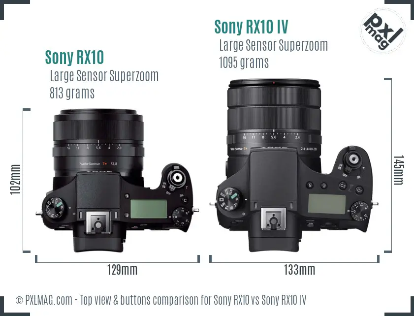 Sony RX10 vs Sony RX10 IV top view buttons comparison