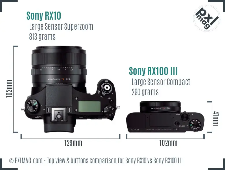 Sony RX10 vs Sony RX100 III top view buttons comparison