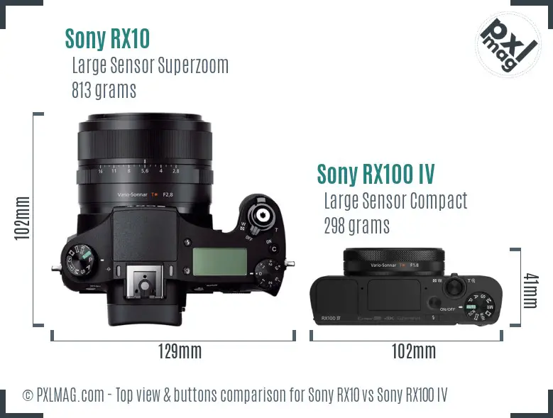 Sony RX10 vs Sony RX100 IV top view buttons comparison
