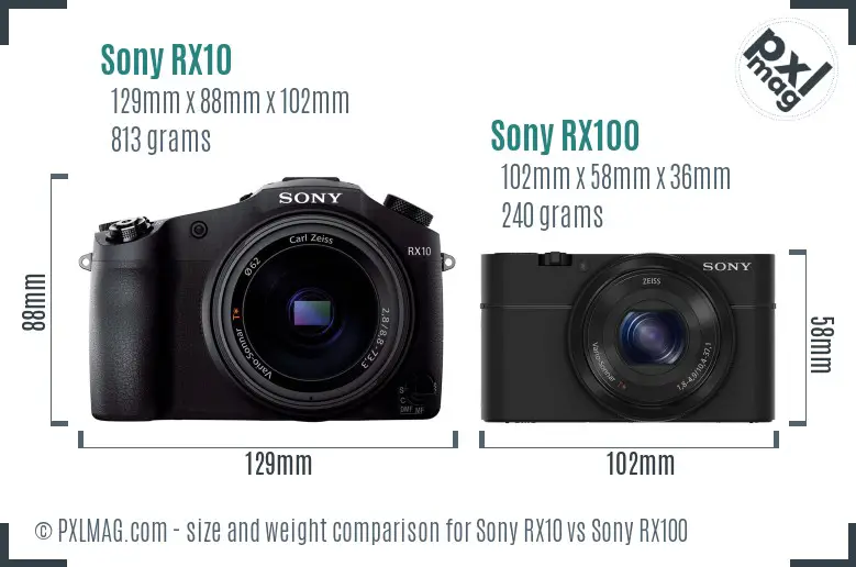 Sony RX10 vs Sony RX100 size comparison