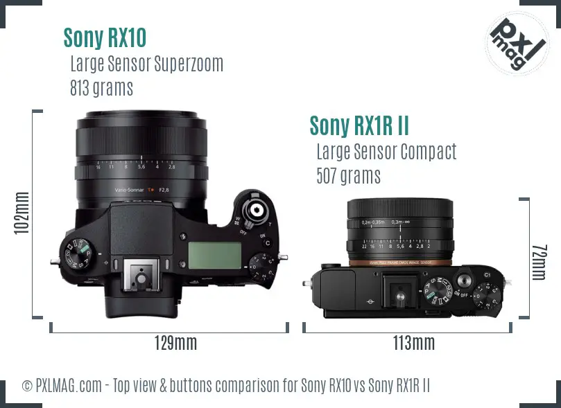 Sony RX10 vs Sony RX1R II top view buttons comparison
