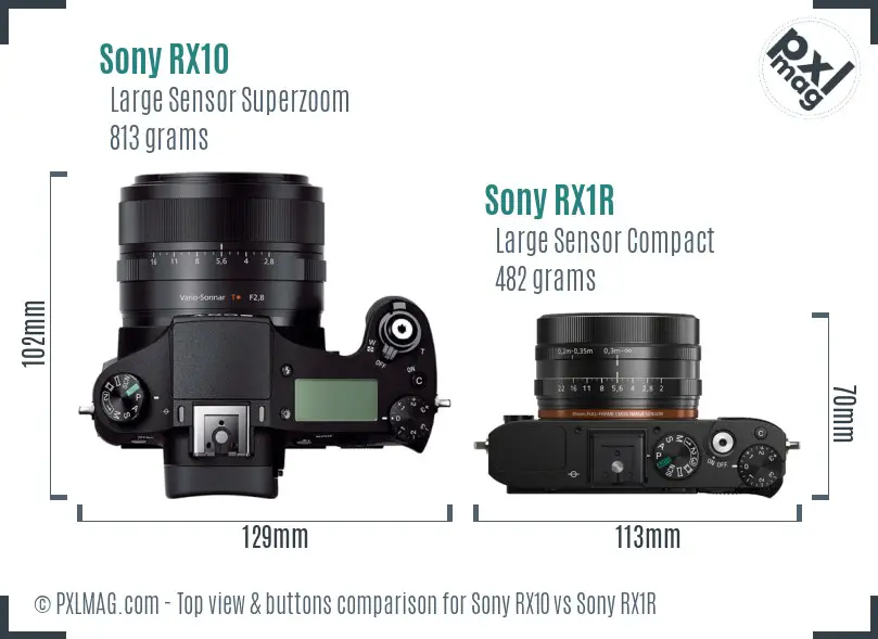 Sony RX10 vs Sony RX1R top view buttons comparison