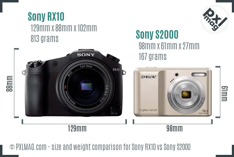 Sony RX10 vs Sony S2000 size comparison