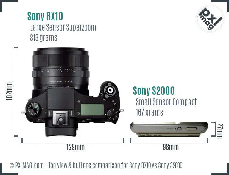 Sony RX10 vs Sony S2000 top view buttons comparison