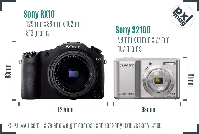 Sony RX10 vs Sony S2100 size comparison