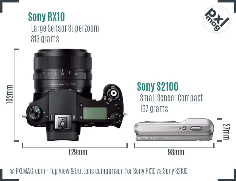 Sony RX10 vs Sony S2100 top view buttons comparison