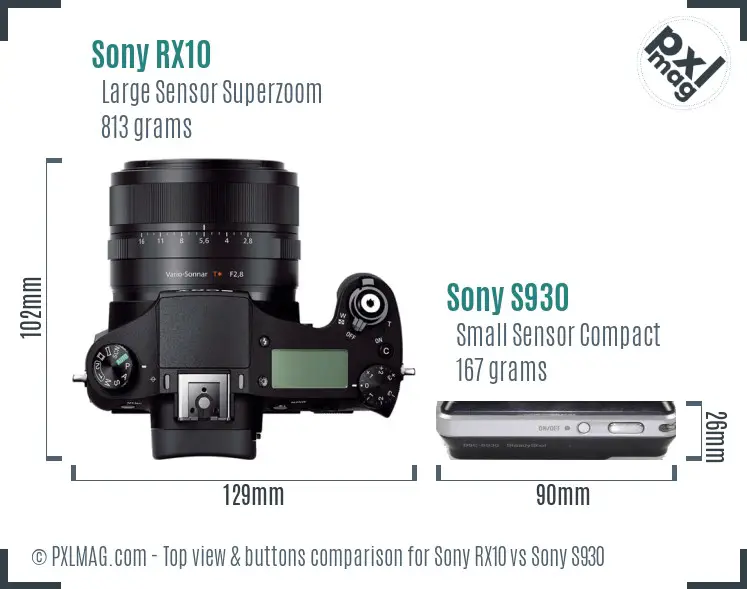 Sony RX10 vs Sony S930 top view buttons comparison