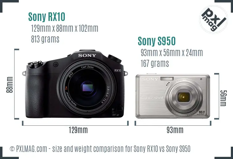 Sony RX10 vs Sony S950 size comparison