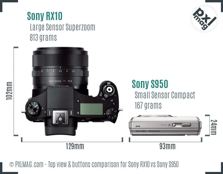 Sony RX10 vs Sony S950 top view buttons comparison