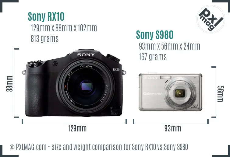 Sony RX10 vs Sony S980 size comparison