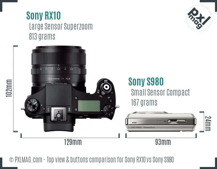 Sony RX10 vs Sony S980 top view buttons comparison