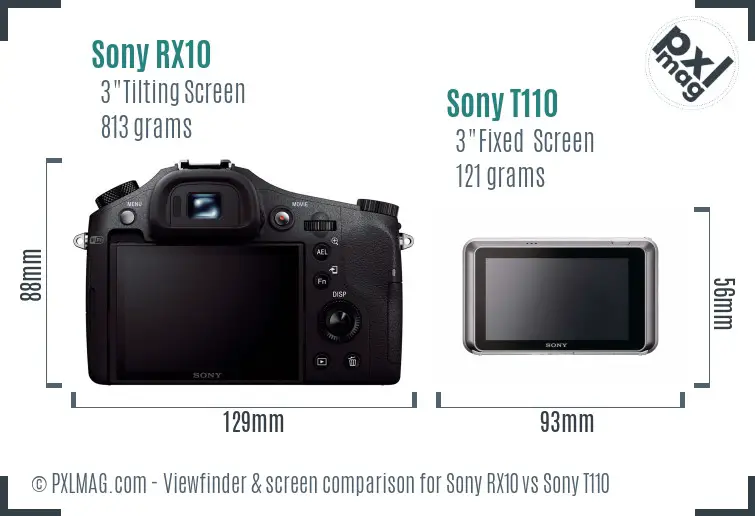 Sony RX10 vs Sony T110 Screen and Viewfinder comparison