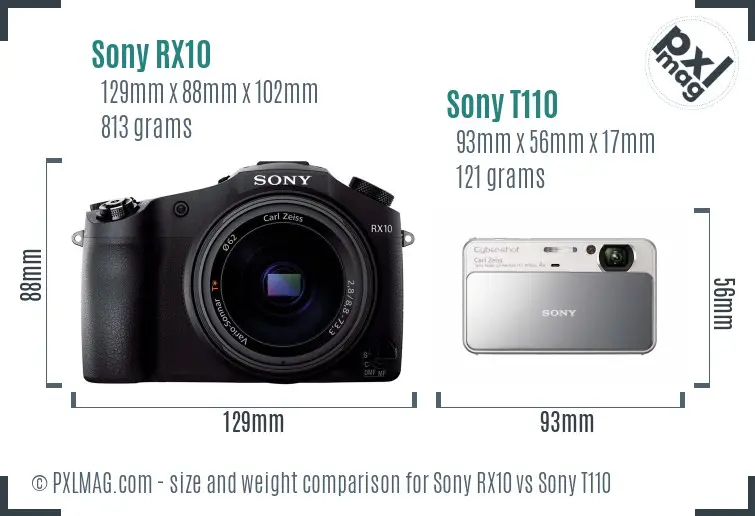Sony RX10 vs Sony T110 size comparison