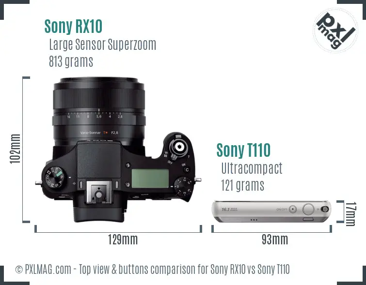 Sony RX10 vs Sony T110 top view buttons comparison