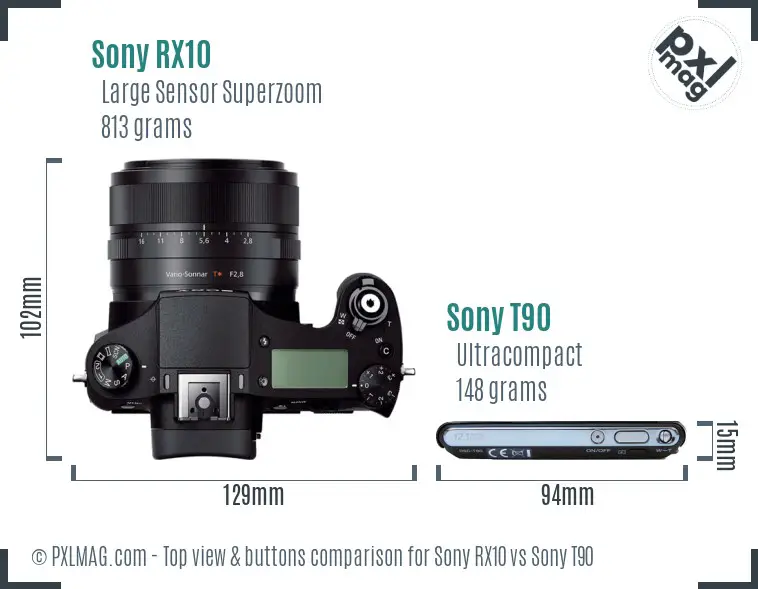 Sony RX10 vs Sony T90 top view buttons comparison