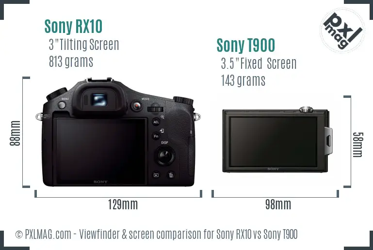 Sony RX10 vs Sony T900 Screen and Viewfinder comparison
