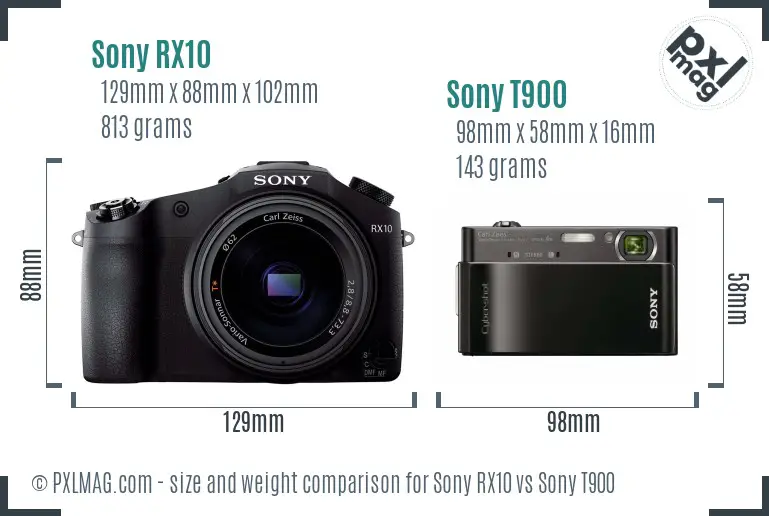 Sony RX10 vs Sony T900 size comparison