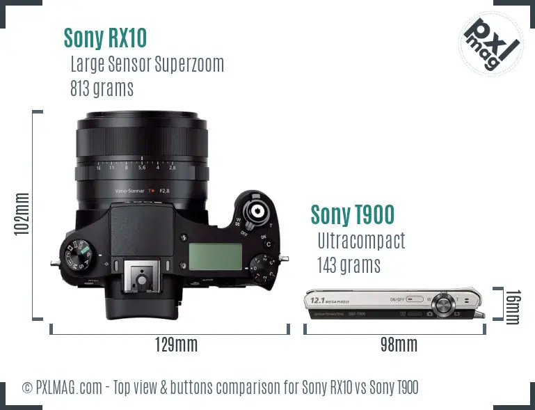 Sony RX10 vs Sony T900 top view buttons comparison