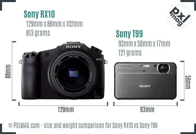 Sony RX10 vs Sony T99 size comparison