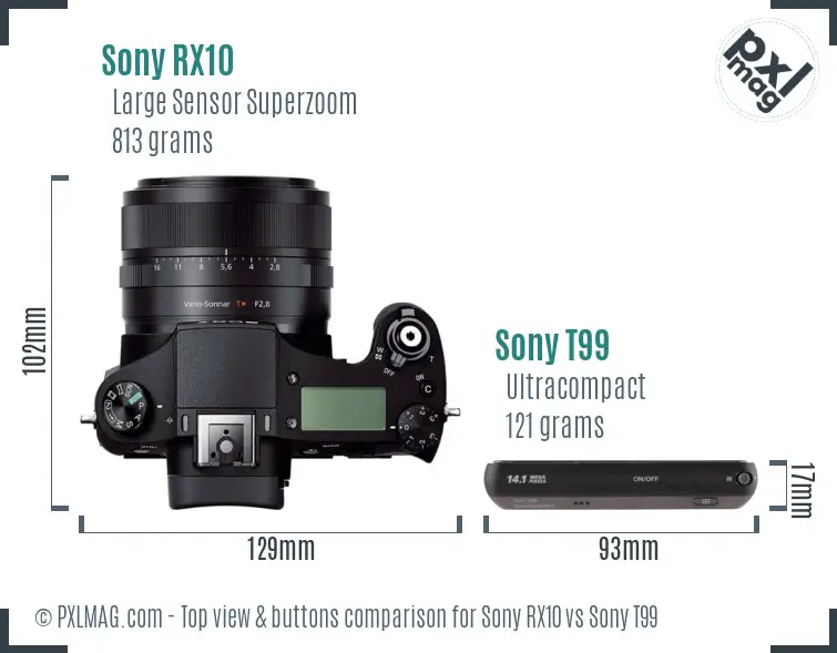Sony RX10 vs Sony T99 top view buttons comparison