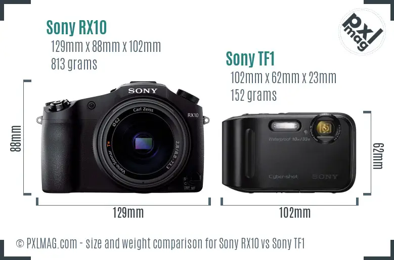 Sony RX10 vs Sony TF1 size comparison