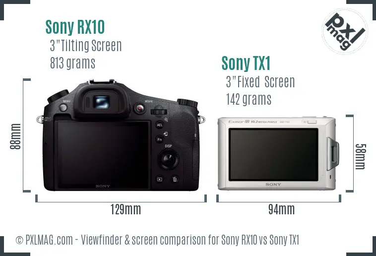 Sony RX10 vs Sony TX1 Screen and Viewfinder comparison