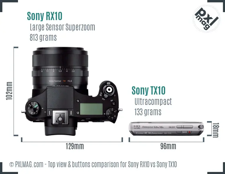 Sony RX10 vs Sony TX10 top view buttons comparison