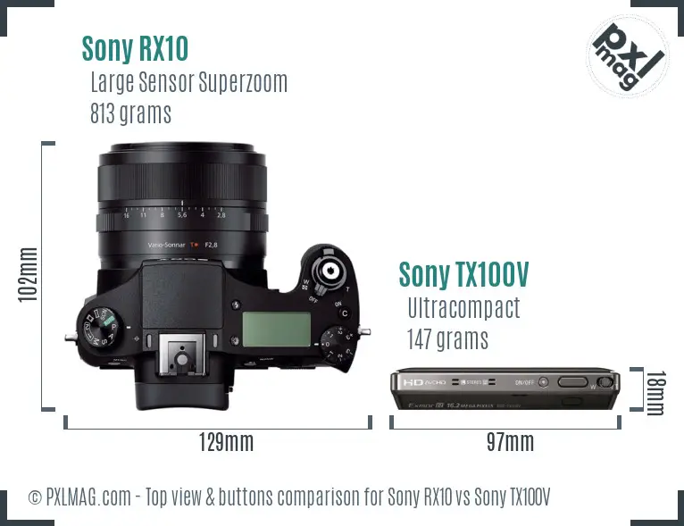 Sony RX10 vs Sony TX100V top view buttons comparison