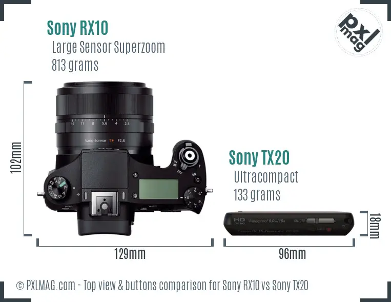 Sony RX10 vs Sony TX20 top view buttons comparison