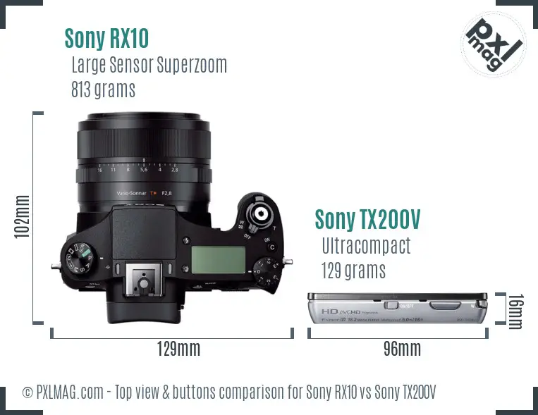 Sony RX10 vs Sony TX200V top view buttons comparison